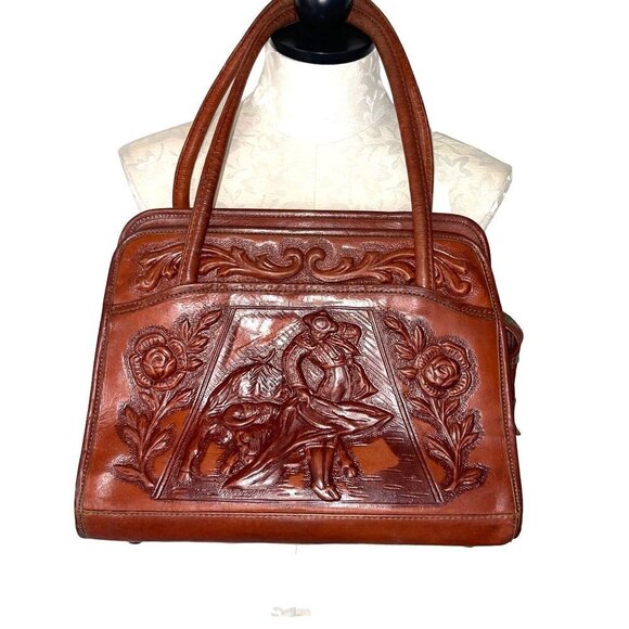 Mont-Abur Womens Purse Vintage Tooled Leather Floral Matador Design Handmade